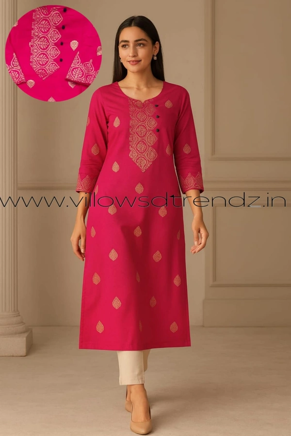 Twill Blue Rayon Kurta| Side cut| 3/4 Sleeve| Pink | LI22002 - S, Pink