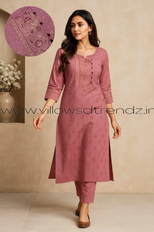 Twill Blue Rayon Kurta| Side cut| 3/4 Sleeve| Pink | LI22003 - S, Pink