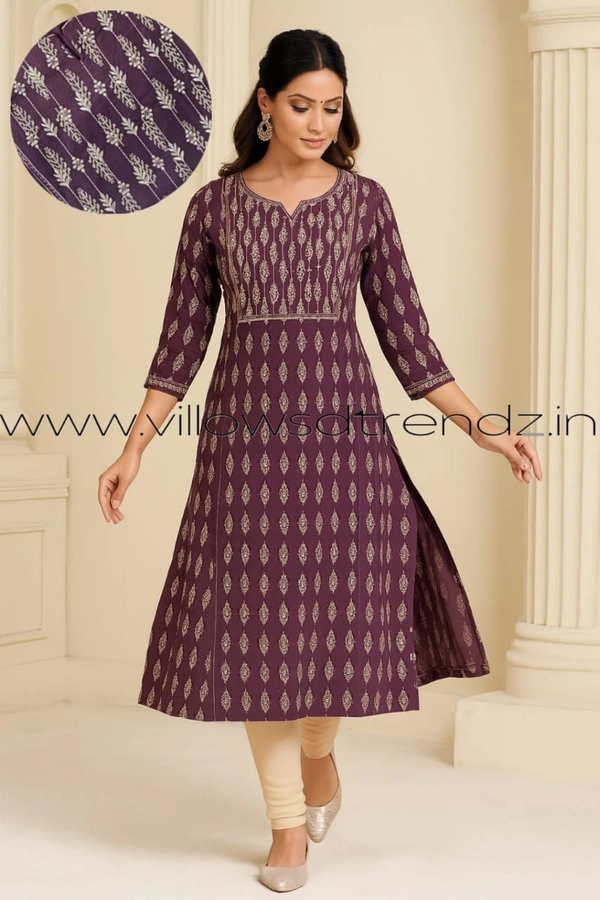 Twill Blue Rayon Kurta| Side cut| 3/4 Sleeve| Plum | LI22006 - L, Plum