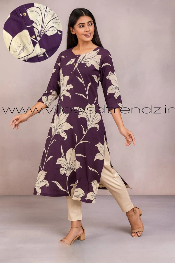 Aarvija Rayon Kurta| Side cut| 3/4 Sleeve| Purple | LI193006 - L, Purple