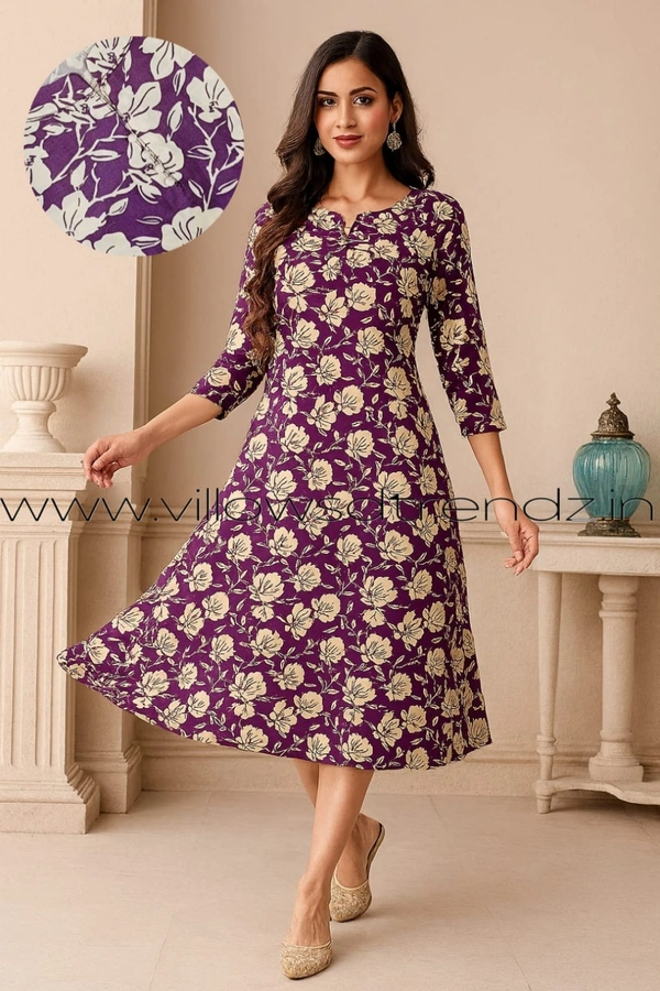 Twill Blue Rayon Kurta| Side cut| 3/4 Sleeve| Purple| LI19501 - S, Purple