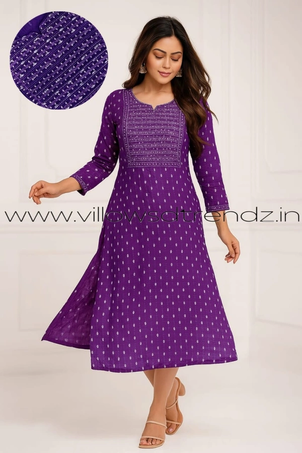 Twill Blue Rayon Kurta| Side cut| 3/4 Sleeve| Purple | LI22004 - L, Purple