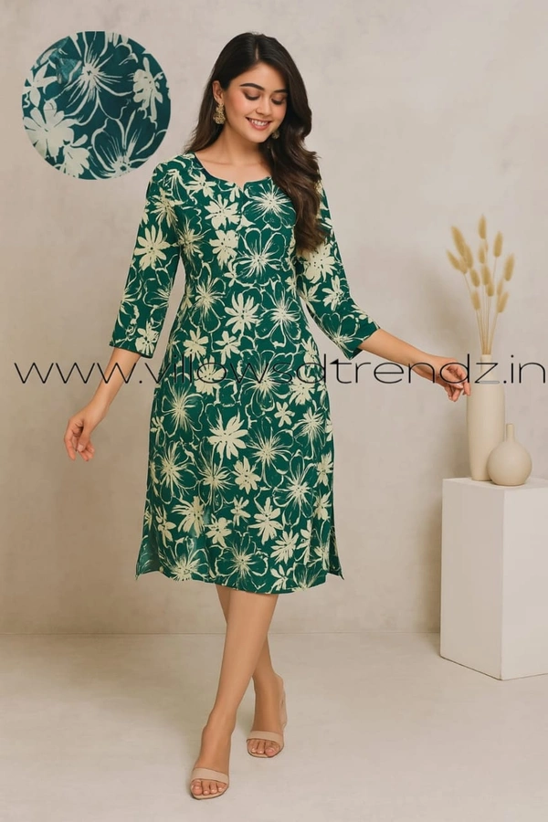 Twill Blue Rayon Kurta| Side cut| 3/4 Sleeve| Rama Green| LI1930060 - M, Rama Green