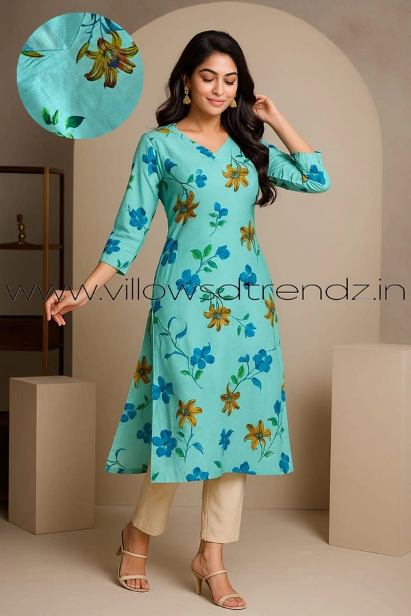 Twill Blue Rayon Kurta| Side cut| 3/4 Sleeve| Sky Blue |LI1930052 - L, Sky Blue