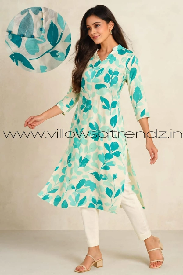 Twill Blue Rayon Kurta| Side cut| 3/4 Sleeve| Sky Blue | LI195091 - M, Sky Blue