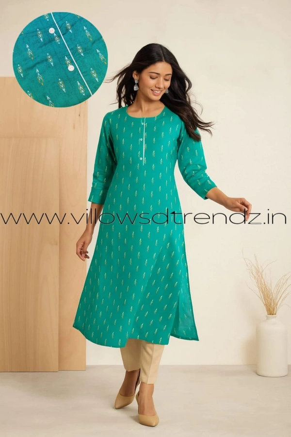 Twill Blue Rayon Kurta| Side cut| 3/4 Sleeve| Sky Blue | LI210080 - S, Sky blue
