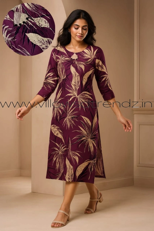 Twill Blue Rayon Kurta| Side cut| 3/4 Sleeve| Wine | LI195035 - S, Wine