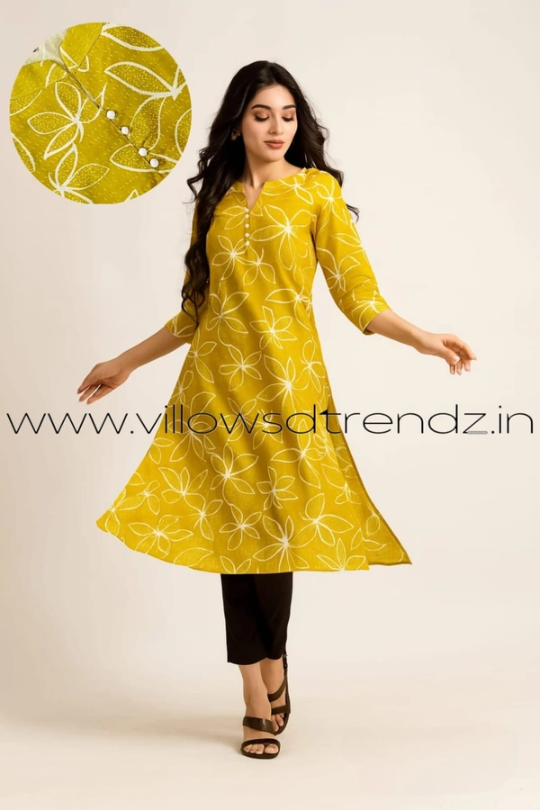 Twill Blue Rayon Kurta| Side cut| 3/4 Sleeve| Yellow | LI1930061 - 2XL, Yellow