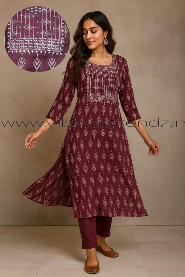 Twill Blue Rayon Kurta| Side cut| 3/4 Sleeve|Maroon| FL22007 - S, Maroon