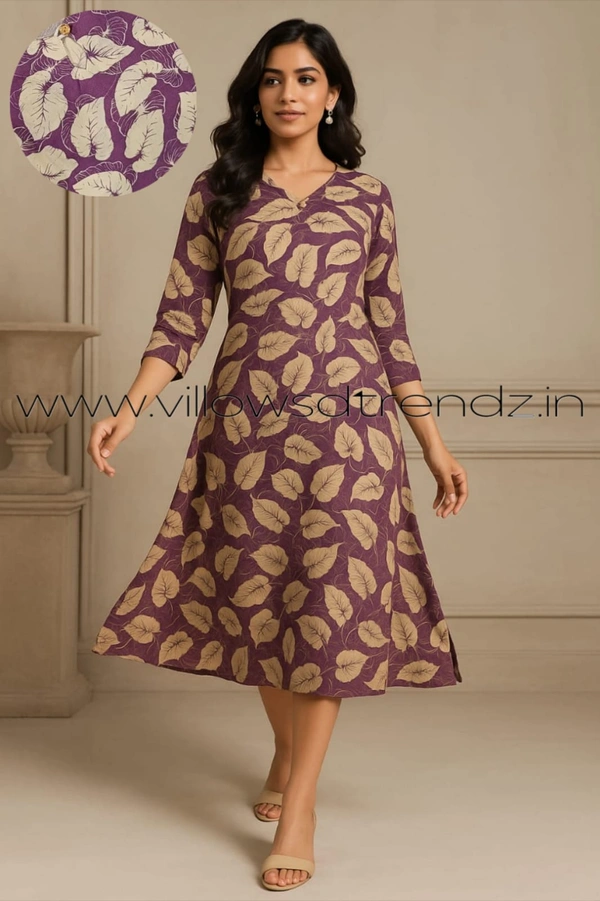 Twill Blue Rayon Kurta| Side cut| 3/4 Sleeve|Purple |L11930022 - M