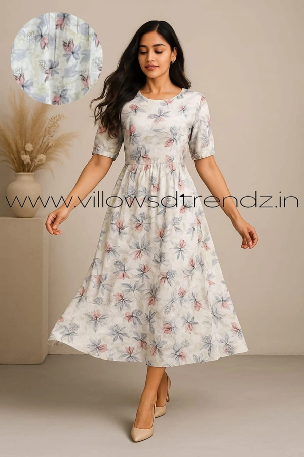 Twill Blue Rayon Umberlla Kurti | XL | White |UM834 - XL, White