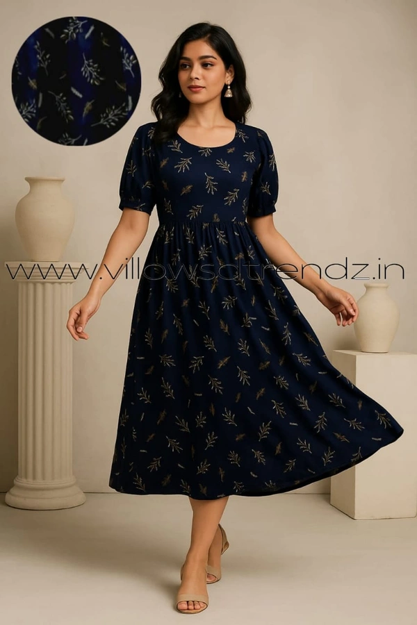 Twill Blue Rayon Umberlla Kurti | L |Navy Blue|UM827 - L, Navy blue