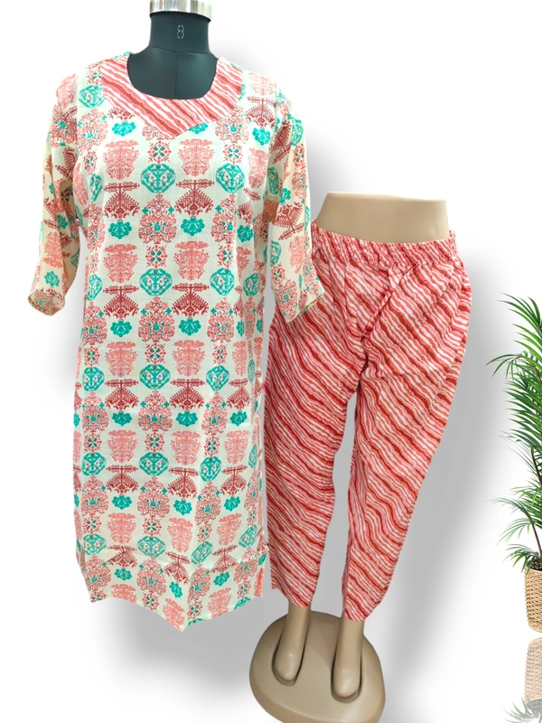 Twill Blue Round Neck  Kurti With Phant  440 - Red, 2XL