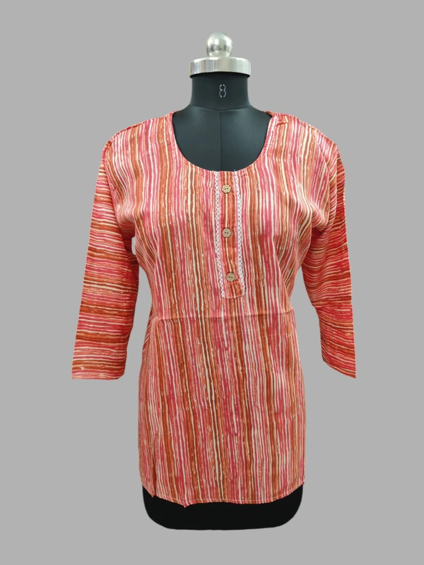 Round Neck Lined Short Kurti SK1378 - Multi colour, XL