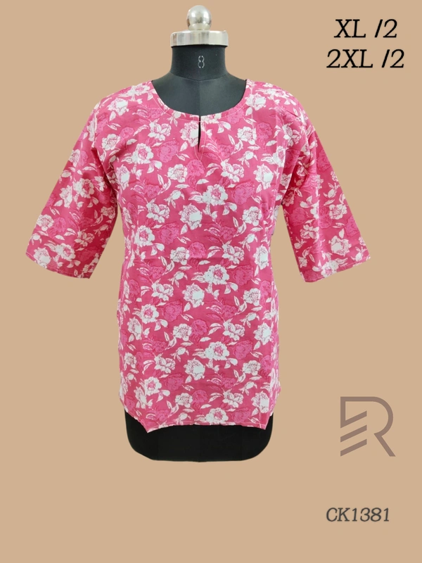 Ruthvi Ethnics Cotton Short Kurti CK1381 - 2XL, Pink