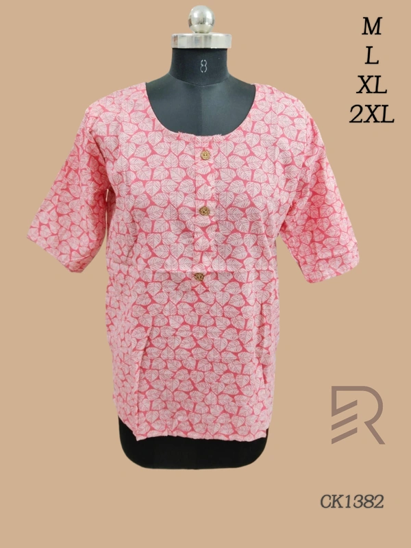 Ruthvi Ethnics Cotton Short Kurti CK1382 - M, Pink
