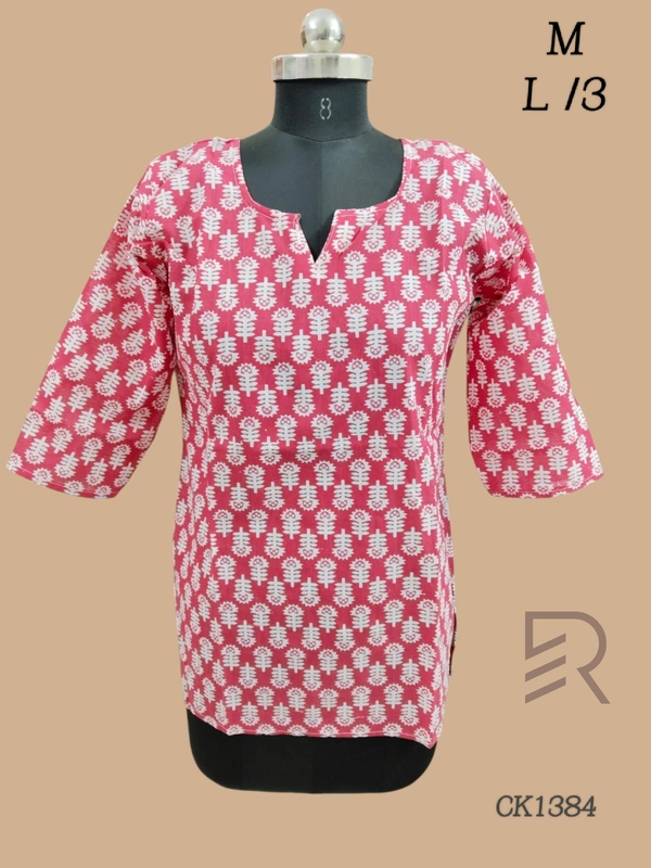 Ruthvi Ethnics Cotton Short Kurti CK1384 - L, Pink