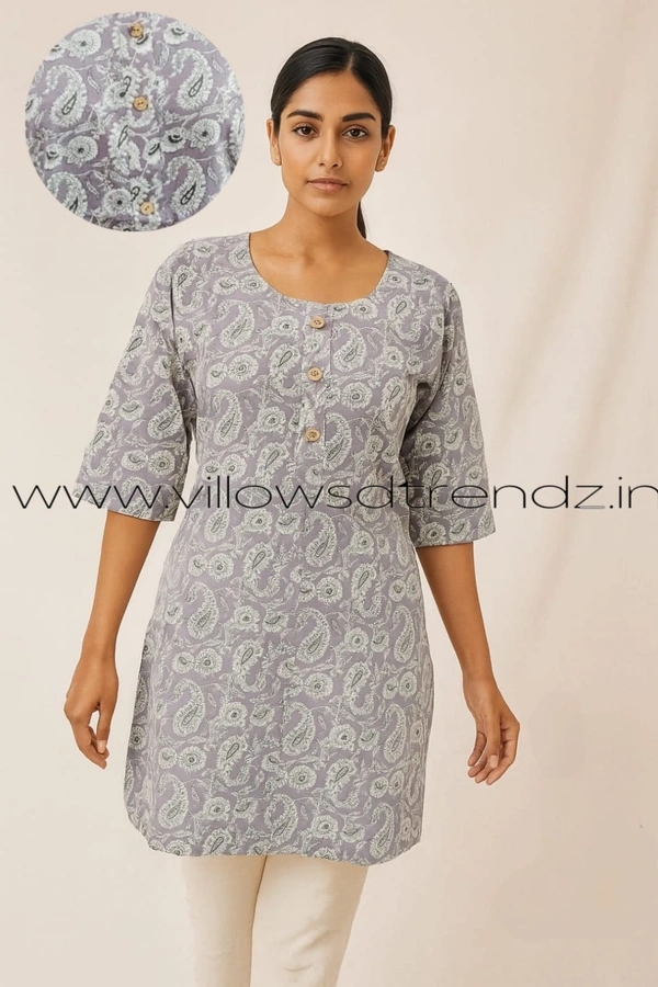 Ruthvi Ethnics Cotton Short Kurti| Grey | CK1380 - 2XL, Grey
