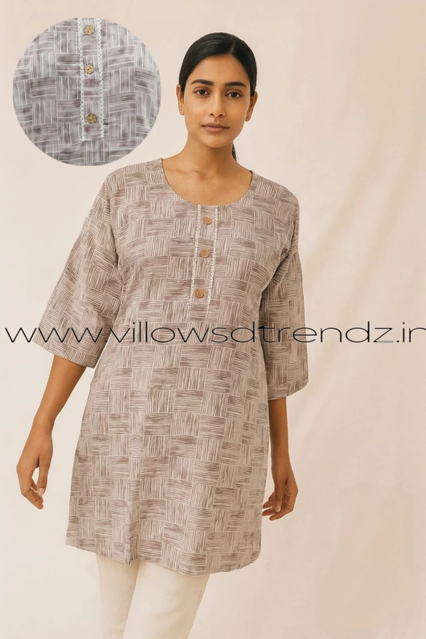Ruthvi Ethnics Cotton Short Kurti| Light Brown| SK1377 - XL, Light Brown