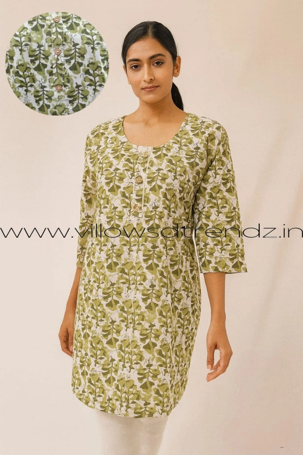 Ruthvi Ethnics Cotton Short Kurti| Mehandi Green | SK1372 - L, Mehandi Green