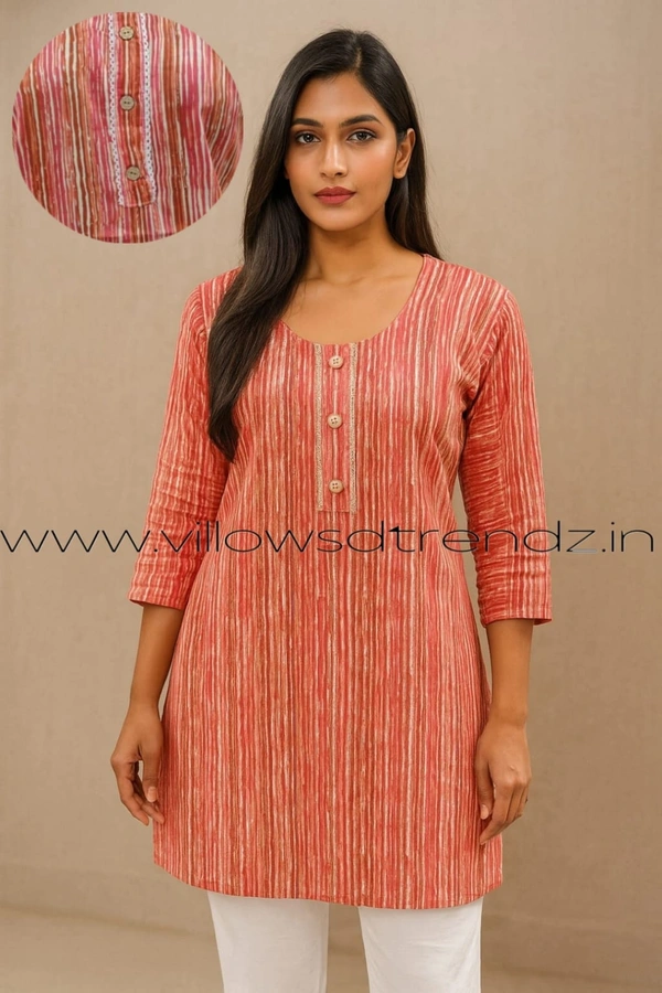 Ruthvi Ethnics Cotton Short Kurti| Multi Strip Line Colour| SK1378 - 2XL, Multi Strip Line Colour