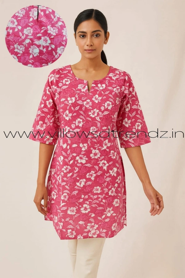 Ruthvi Ethnics Cotton Short Kurti| Pink | CK1381 - XL, Pink