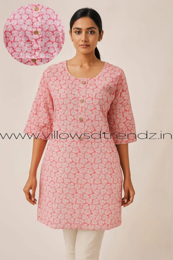 Ruthvi Ethnics Cotton Short Kurti| Pink | CK1382 - M, Pink