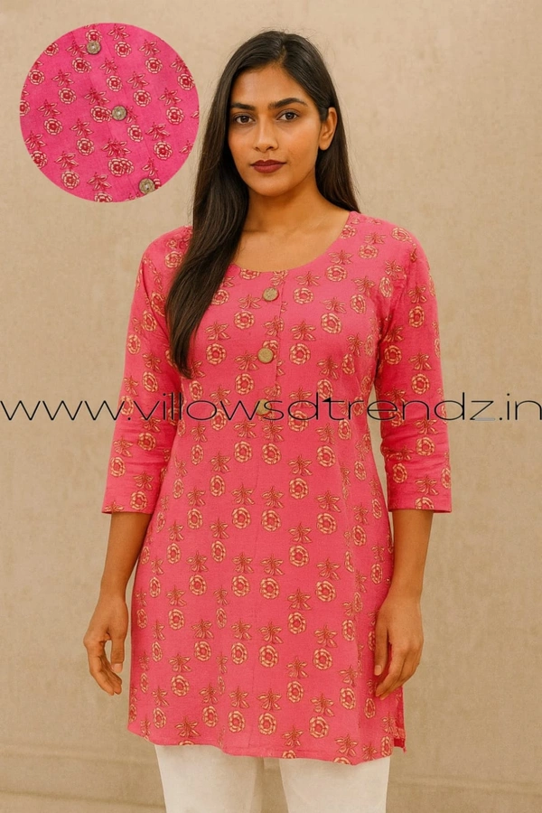 Ruthvi Ethnics Cotton Short Kurti| Pink | SK1380 - 2XL, Pink