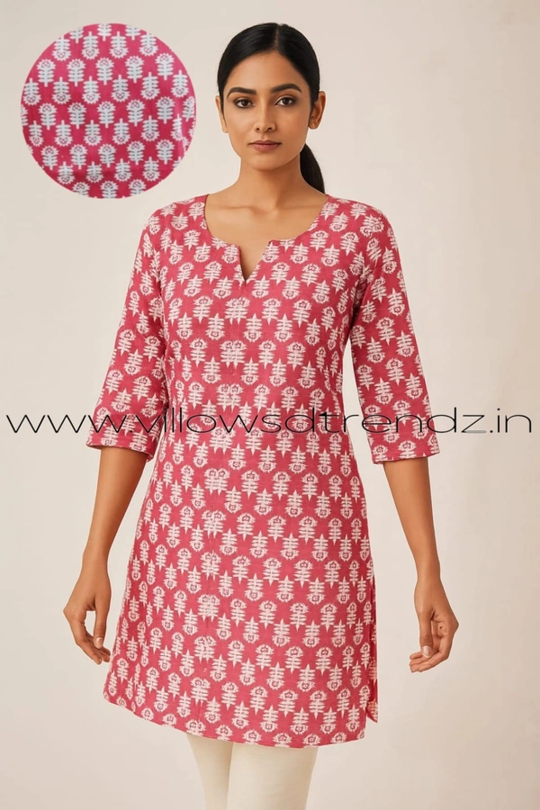 Ruthvi Ethnics Cotton Short Kurti| Red | CK1384 - L, Red