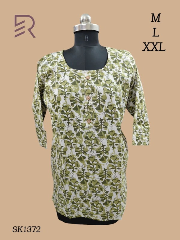 Ruthvi Ethnics Cotton Short Kurti SK1372 - L, Green