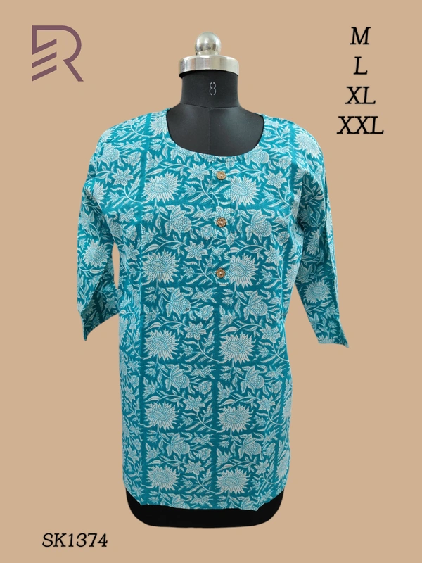 Ruthvi Ethnics Cotton Short Kurti SK1374 - XL, Sky Blue