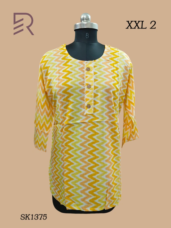 Ruthvi Ethnics Cotton Short Kurti SK1375 - 2XL, Yellow