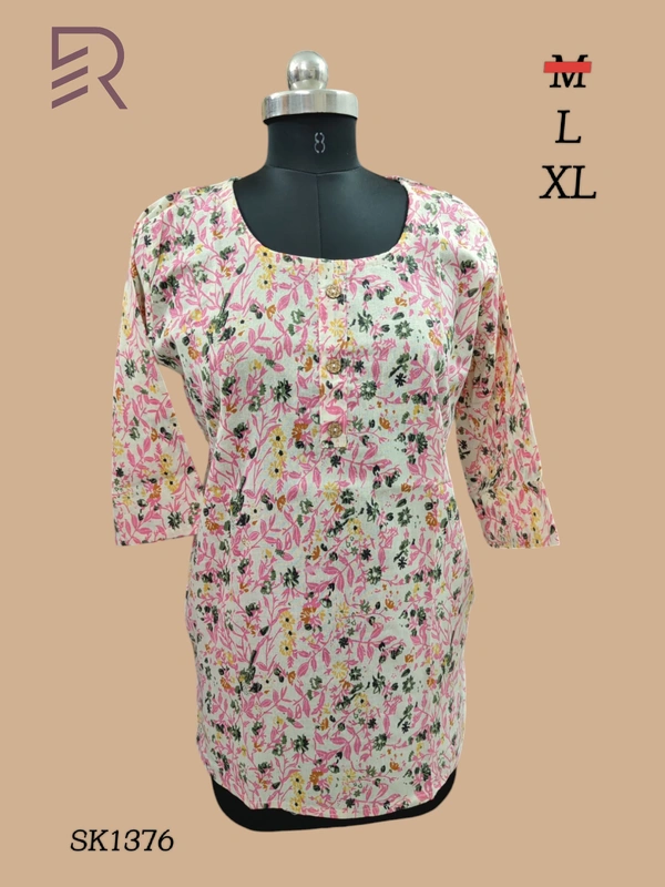 Ruthvi Ethnics Cotton Short Kurti SK1376 - XL, Pink Florel