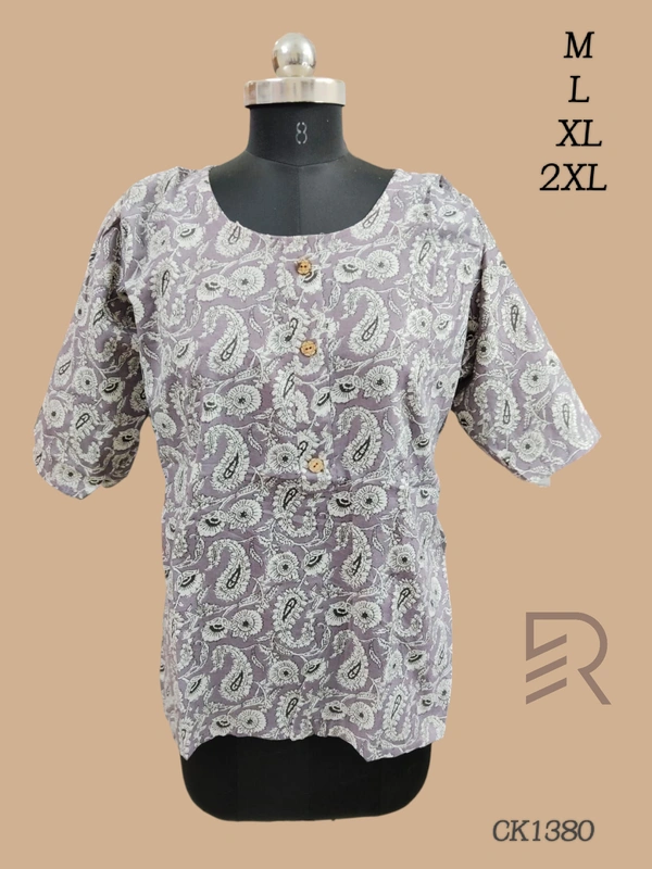 Ruthvi Ethnics Cotton Short Kurti SK1380 - L, Lite Lavender