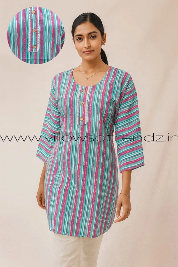 Ruthvi Ethnics Cotton Short Kurti| Sky Blue| SK1373 - 2XL, Sky Blue