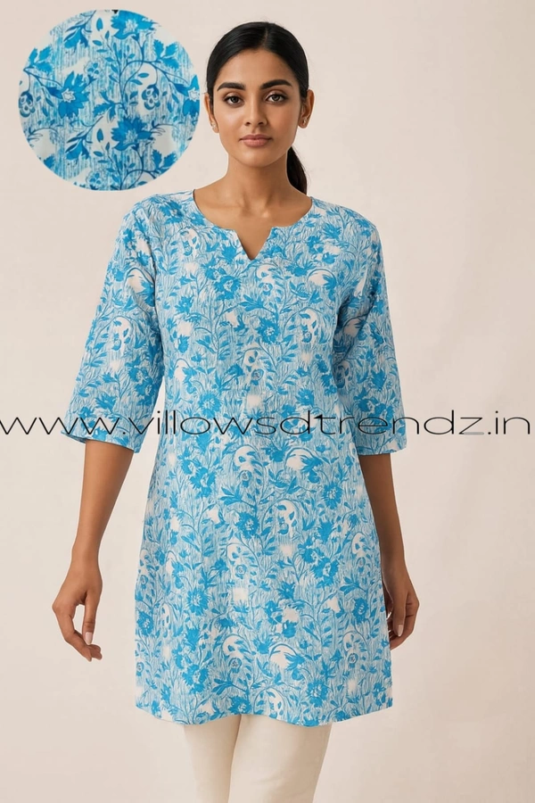 Ruthvi Ethnics Cotton Short Kurti| Sky Blue |SK1374 - 2XL, Sky Blue