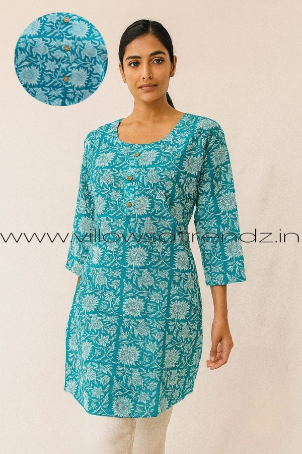 Ruthvi Ethnics Cotton Short Kurti| Sky blue | SK1374 - 2XL, Sky Blue