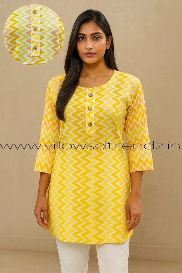Ruthvi Ethnics Cotton Short Kurti| Yellow | SK1375 - 2XL, Yellow