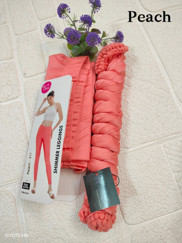 FlyCute Shimmer Ankle Fit Leggings and Shimmer Shawl Combo LS8012 - Peach, XL