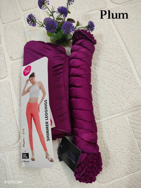 FlyCute Shimmer Ankle Fit Leggings and Shimmer Shawl Combo LS808 - Plum, 3XL