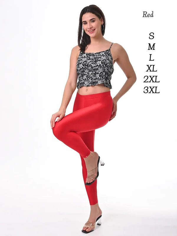 FlyCute Shimmer Leggings Ankle Fit Leggings | Red| FCSM13808 - 2XL, Red
