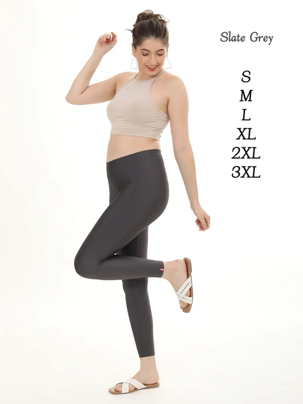FlyCute Shimmer Leggings Ankle Fit Leggings | Slate grey| FCSM13807 - L, Slate grey