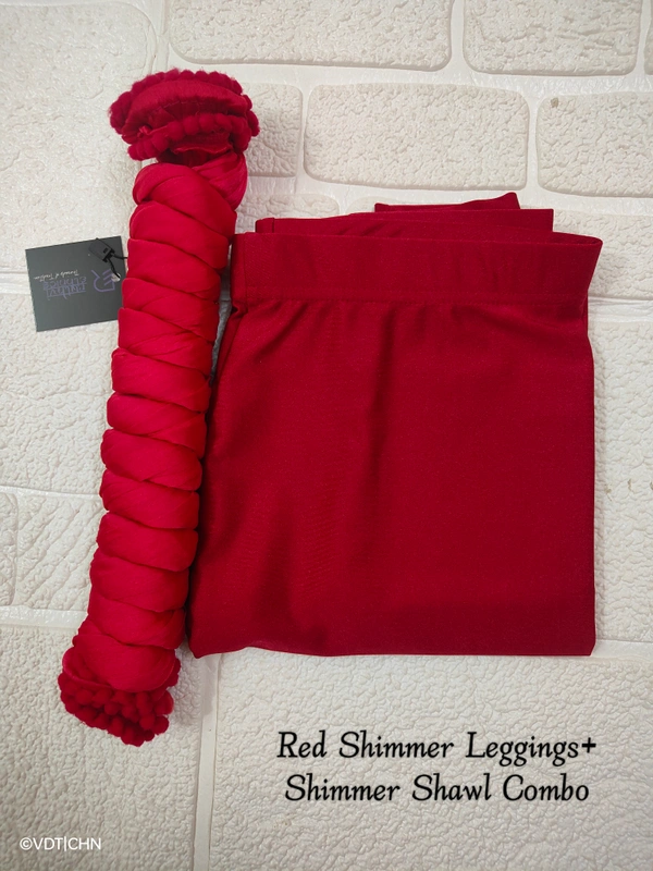 FlyCute Shimmer Leggings Ankle Fit Leggings with shimmer shawl combo| red| LS8012 - L, Red