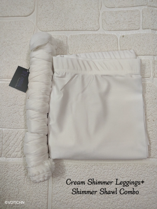 FlyCute Shimmer Leggings Ankle Fit Leggings with shimmer shawl combo| White| LS8013 - XL, White