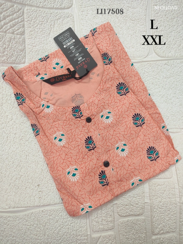 Livaasa Side Cut Liva Kurti LI17508 - L, Peach Orange