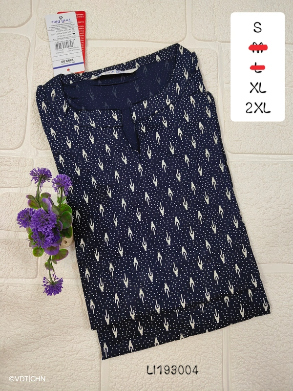 Twill Blue Side Cut Liva Kurti LI193004 - S, Dark Blue