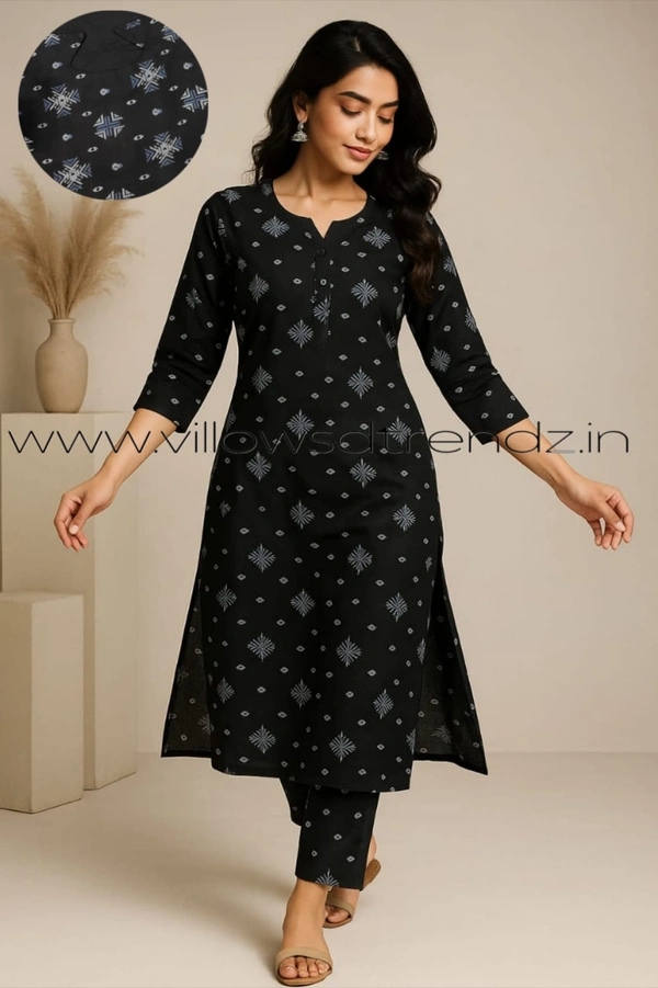 Twill Blue Side Cut Liva Kurti LI193003 - Black, M