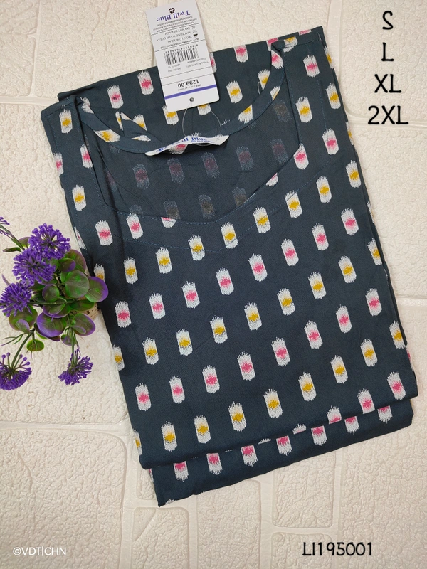 Twill Blue Side Cut Liva Kurti LI195001 - 2XL, Blue