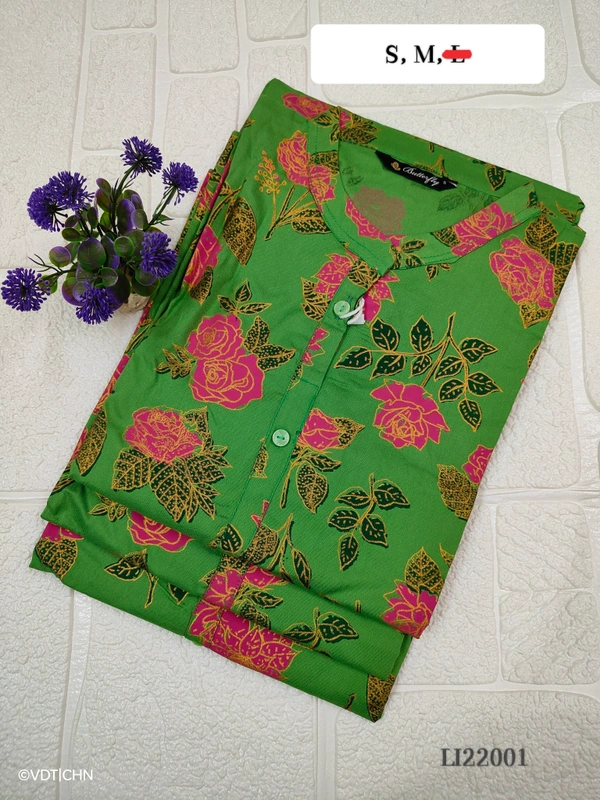 Twill Blue Side Cut Liva Kurti LI22001 - S, Green