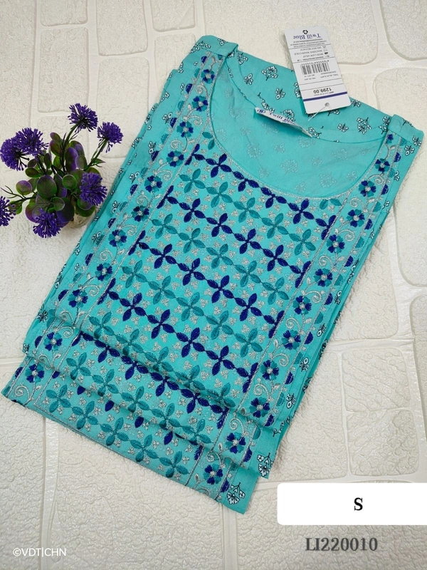 Twill Blue Side Cut Liva Kurti LI220010 - S, Blue